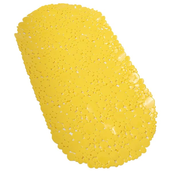 EVIDECO French home goods Bubbles 15 in. W x 28 in. L Non-Slip Oval Bathtub Mat in Solid Yellow