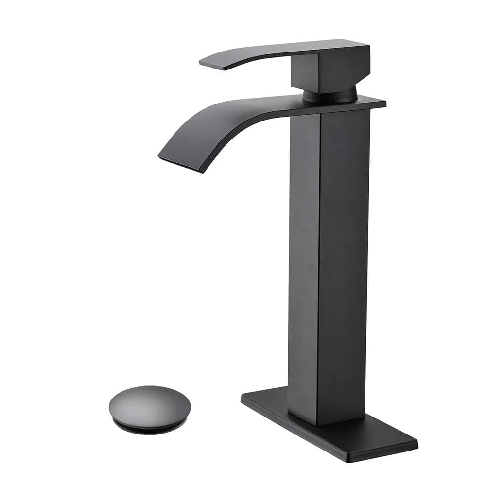 Waterfall Spout Bathroom Sink Single Handle Faucet with Pop-Up Drain (No Overflow)Matte Black price history on PriceWatchPro