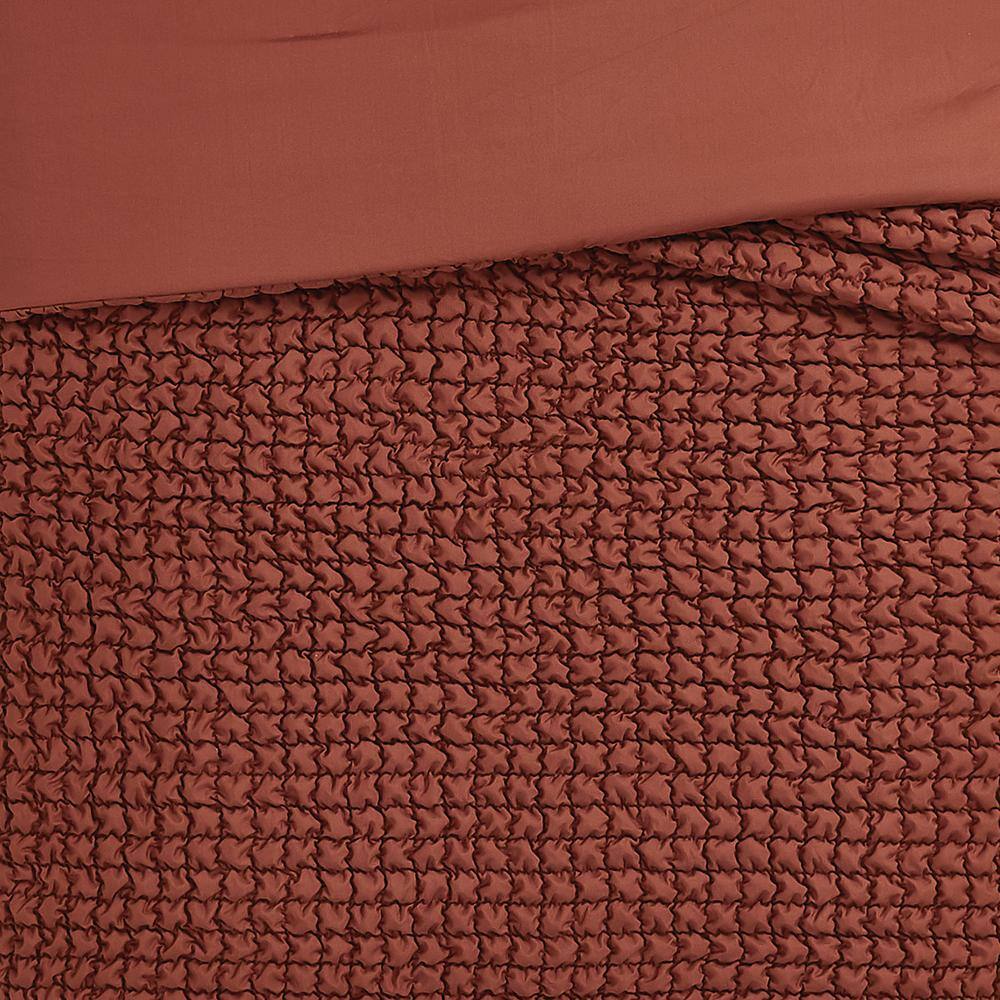 Rust Twin Microfiber Textured Puff Comforter Set