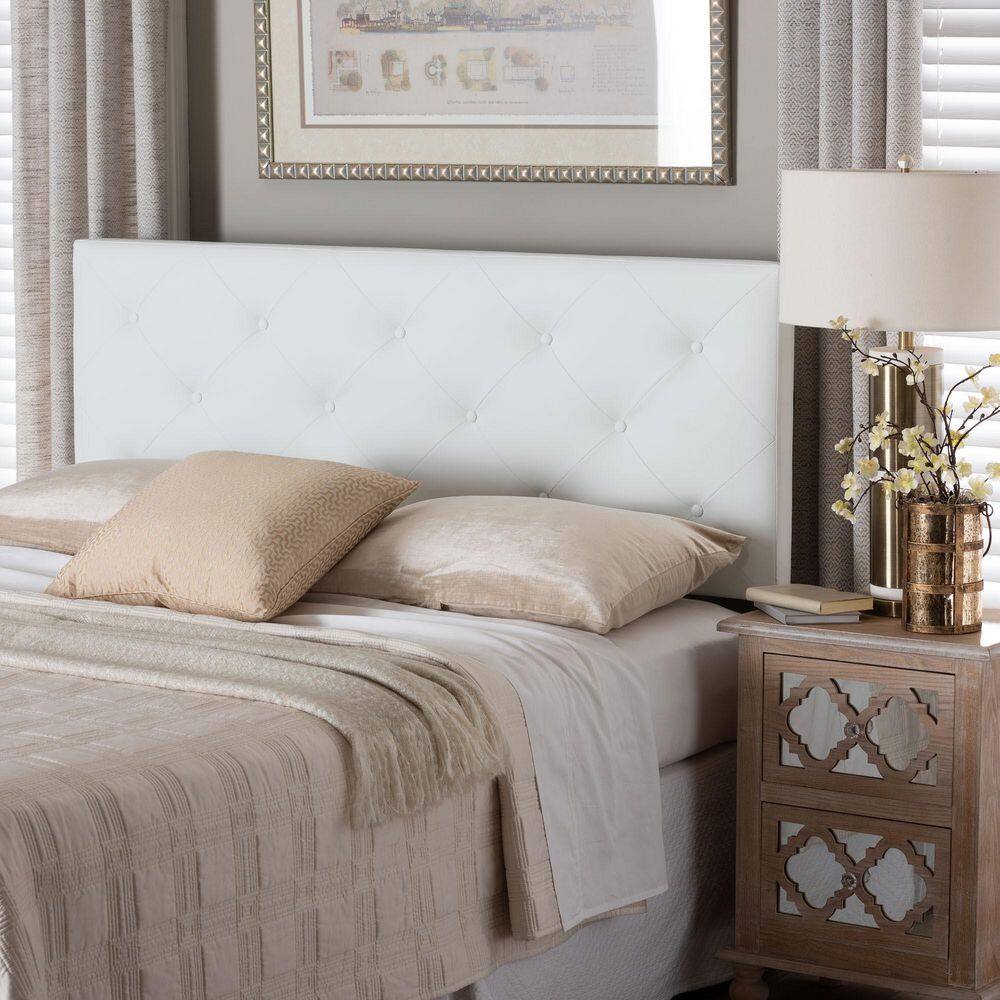 Full White Faux Leather Tufted Upholstered Headboard