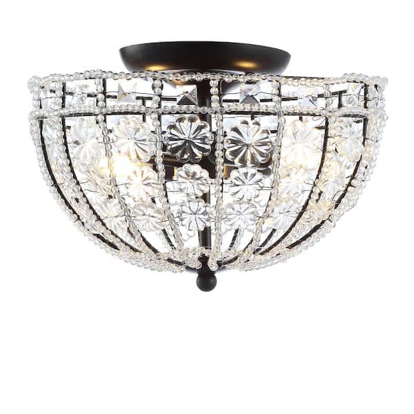 Billie 12 in. Black Crystal Flower Metal/Acrylic LED Semi-Flush Mount