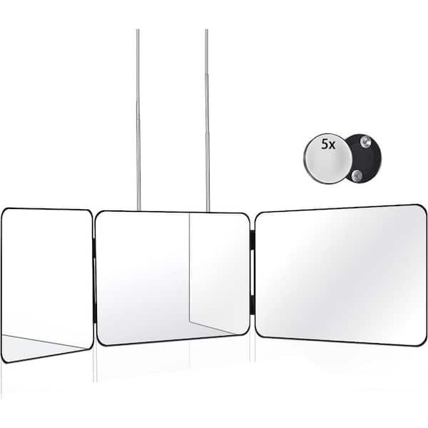 13 in. W x 9 in. H Rectangle Retractable Hooks Adjustable Height Hanging Bathroom Makeup Mirror, 5X Magnifying in Black