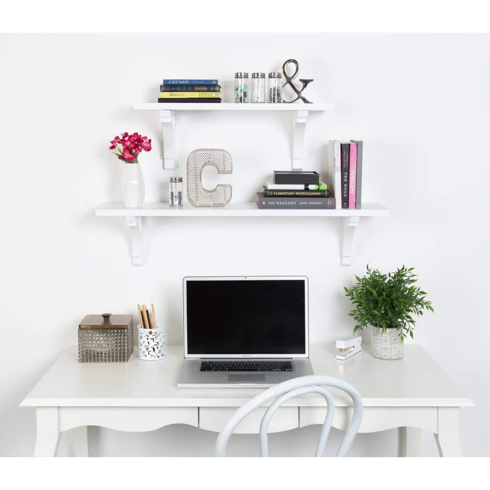 White 36-Inch Traditional Wood Floating Wall Shelf