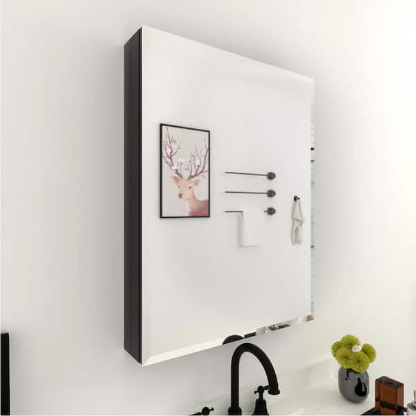 FAMYYT 23 in. W x 30 in. H Rectangular Silver Aluminum Alloy Recessed/Surface Mount Medicine Cabinet with Mirror