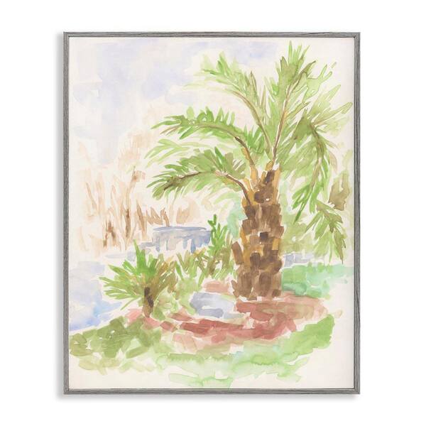 Stupell Industries Palm Tree River's Edge by June Erica Vess Gray Framed Nature Giclee Art Print 30 in. x 24 in.