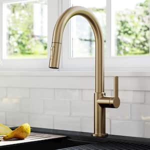 Oletto Single-Handle Pull-Down Sprayer Kitchen Faucet in Spot Free Antique Champagne Bronze