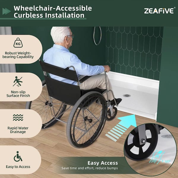 Access 48 in. L x 38 in. W Alcove Acrylic Shower Pan Base with Center Drain, Low Threshold, Slip-Resistant, White