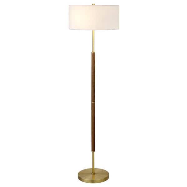 Brass And Rustic Oak 2 Bulb Floor Lamp, Rustic Adjustable Height Floor Lamp With Shade