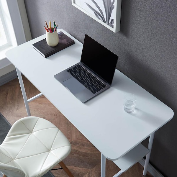 white metal writing desk