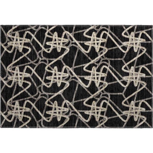 Mayfield Premium Machine Washable Abstract AMF947 Black 1 ft. 8 in. x 2 ft. 6 in. Area Rug