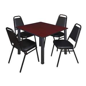 Rumel 48 in.Square Mahagony and Black Wood Breakroom Table and 4 Restaurant Stack Chairs (4-Capacity)