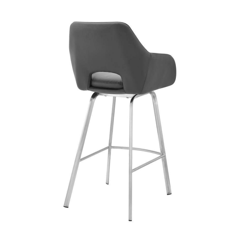 Contemporary 26" Swivel Counter Stool in Gray Leather & Stainless Steel