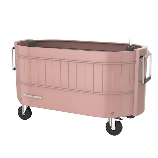 29.5 in. L x 15 in. W x 10 in. H Self-Watering Steel Garden Bed, Rolling Planter, Caster Wheels, Pink