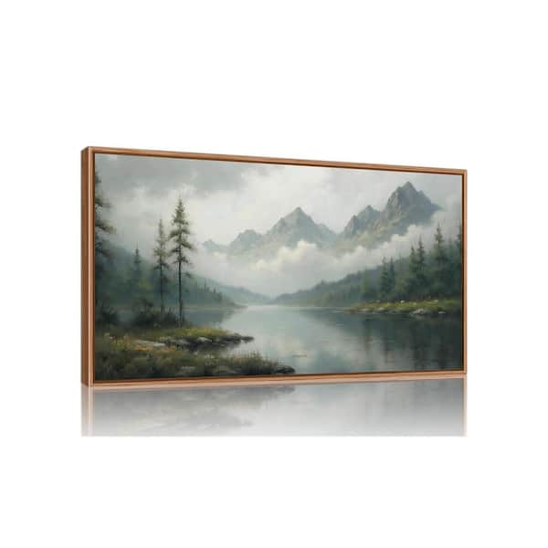 1-Piece Framed Large Misty Mountain Canvas Wall Art Green Forest River ...