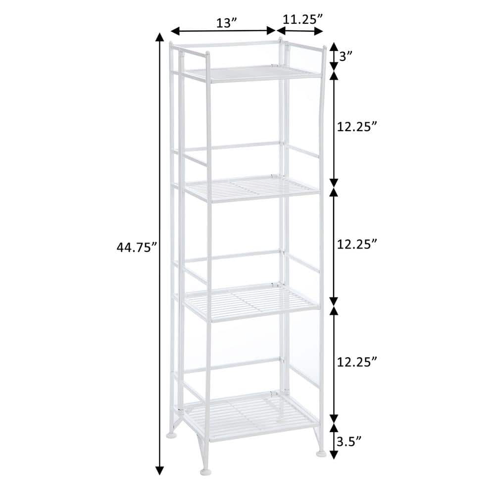 Adjustable White 4-Tier Foldable Metal Bookshelf
