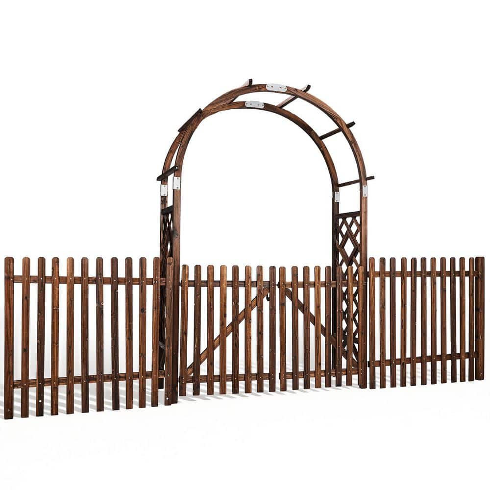 Karl home 85 in. x 133 in. Tan Wood Garden Arbor with Gate and
