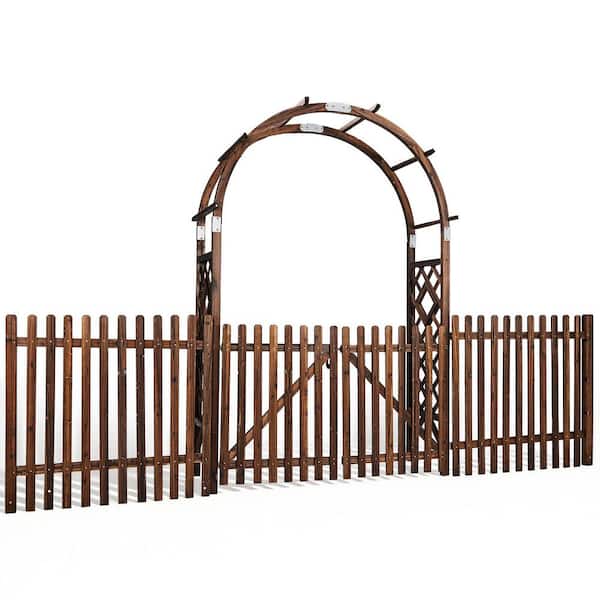 85 in. x 133 in. Tan Wood Garden Arbor with Gate and Fences