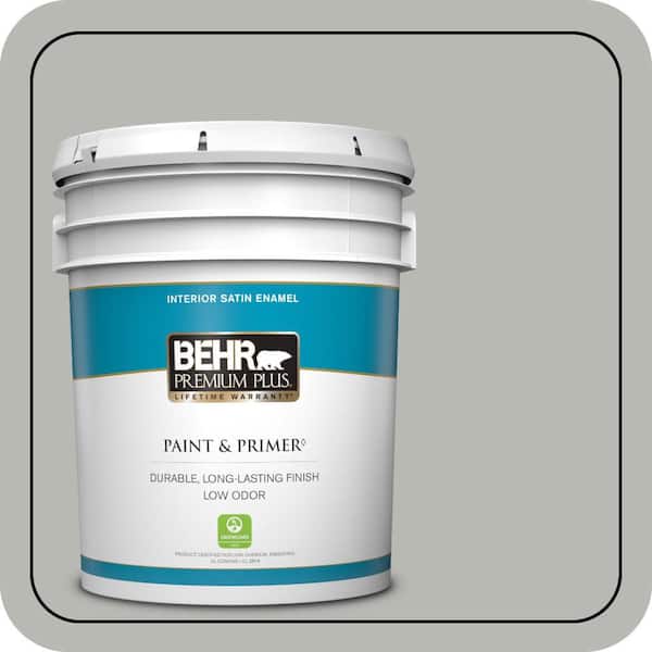 BEHR PREMIUM PLUS 5 gal. #PPU18-11 Classic Silver Satin Enamel Low Odor Interior Paint & Primer