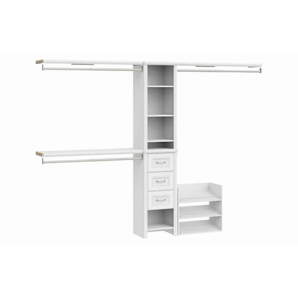 Impressions 48.97-112.97 in. W White Adjustable 11-Shelf 3-Drawer Wood Closet System with Shoe Storage