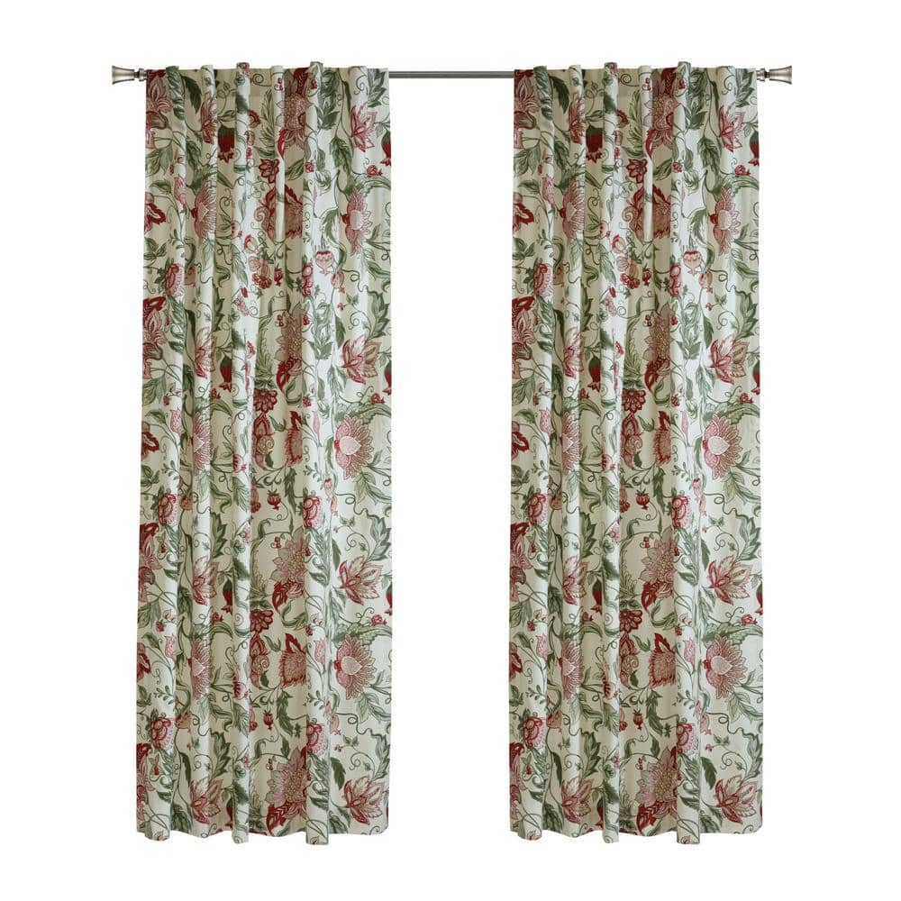 Jacobean Garden Red Cotton 52 in. W x 54 in. L Dual Header Indoor Light Filtering Curtain (Single Panel) -  Habitat, 72230802-592162