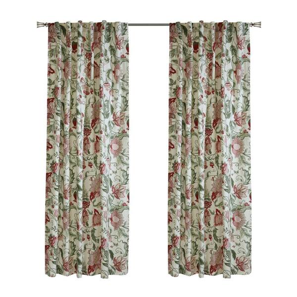 Habitat Jacobean Garden Red Cotton 52 in. W x 54 in. L Dual Header Indoor Light Filtering Curtain (Single Panel)