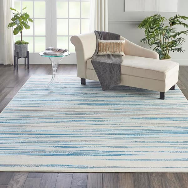 Jubilant Blue 7 ft. x 10 ft. Modern Ombre Brushstroke Area Rug