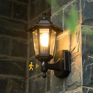 1-Light Black Motion Sensing Outdoor Wall Lantern Sconce