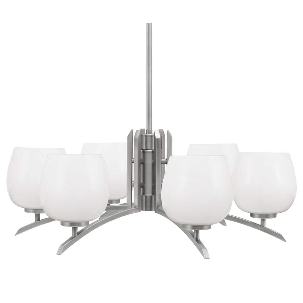 Siena 27.5 in. 6 Light Graphite Chandelier with White Marble Glass Shades