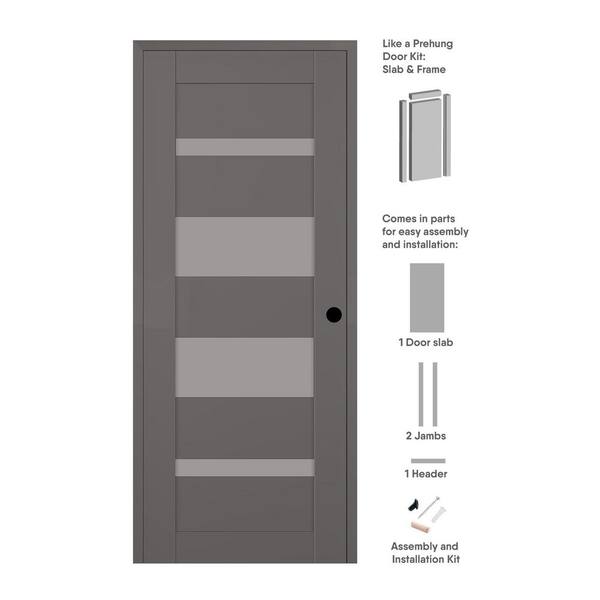 Belldinni Mirella DIY-Friendly 30 in. x 96 in. Left-Hand 5-Lite Frosted Glass Gray Matte Composite Single Prehung Interior Door