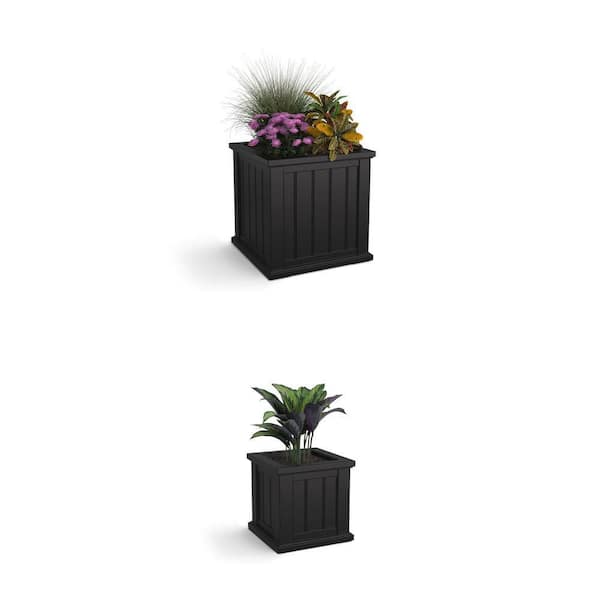 Cape Cod Black Polyethylene Self-Watering Planter Combo: 14 in. and 20 in. Square (2 Piece)