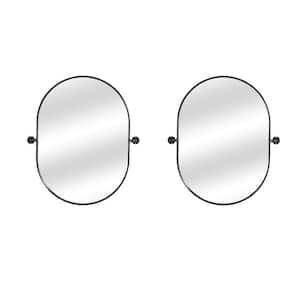 23 in. W x 32 in. H Rectangle Round Corner Framed Black Wall Mirror Bathroom Vanity Mirror (Set Of 2)