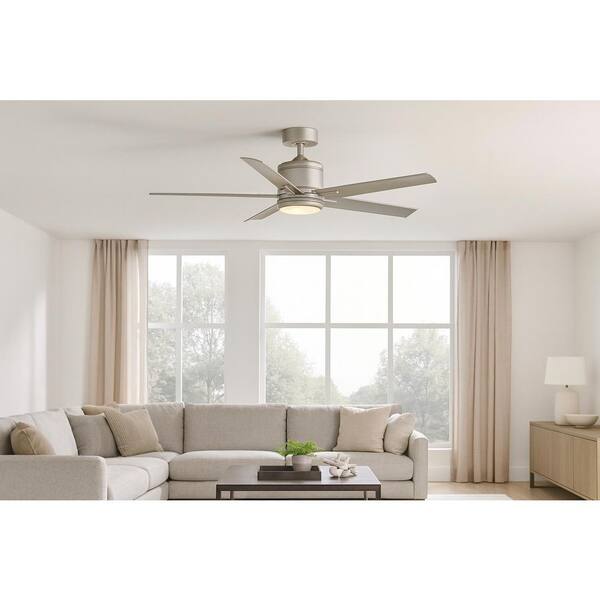 HINKLEY Vail 52.0 in. Indoor/Outdoor Integrated LED Brushed Nickel Ceiling Fan with Remote Control