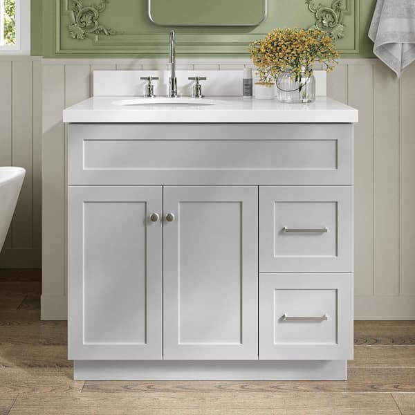 ARIEL Hamlet 37 in. W x 22 in. D x 36 in. H Bath Vanity in Grey with Pure White Quartz Top