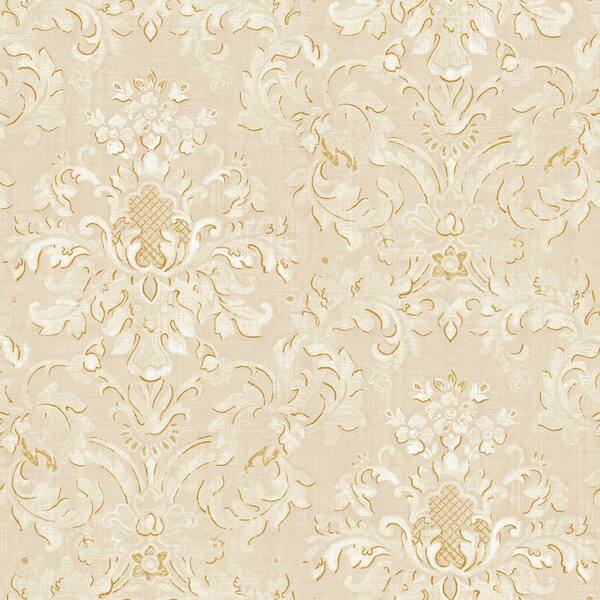The Wallpaper Company 8 in. x 10 in. Neutral Floral Damask Watercolor Wallpaper Sample