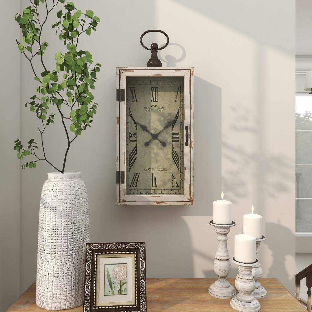 White Wood Pocket Watch Style Wall Clock with Metal Accents