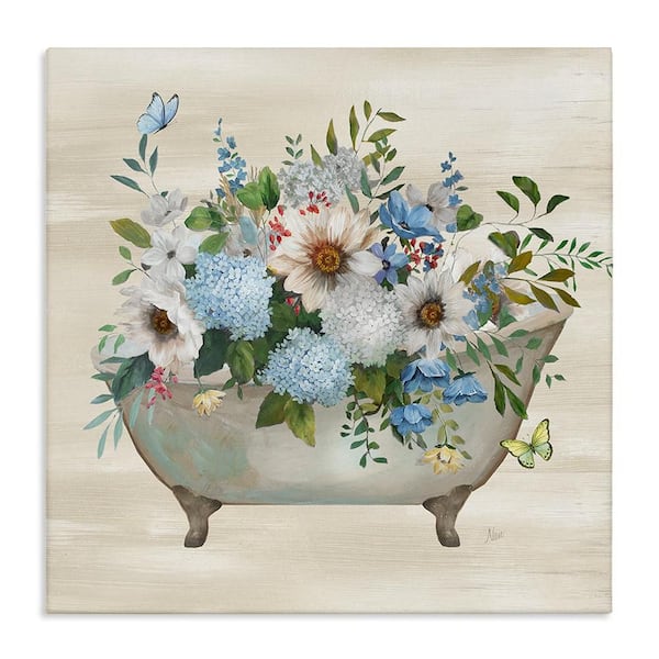 Floral Bouquet Bathtub by Nan 1-Piece Unframed Nature Graphic Art Print 17 in. x 17 in.