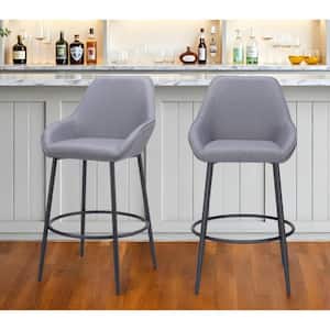 42.50 in. H Gray Bar Height Metal Bar Stool with Fabric Seat (Set of 2)