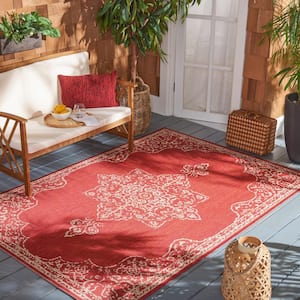 Beach House Red/Cream Doormat 2 ft. x 4 ft. Border Oriental Indoor/Outdoor Area Rug
