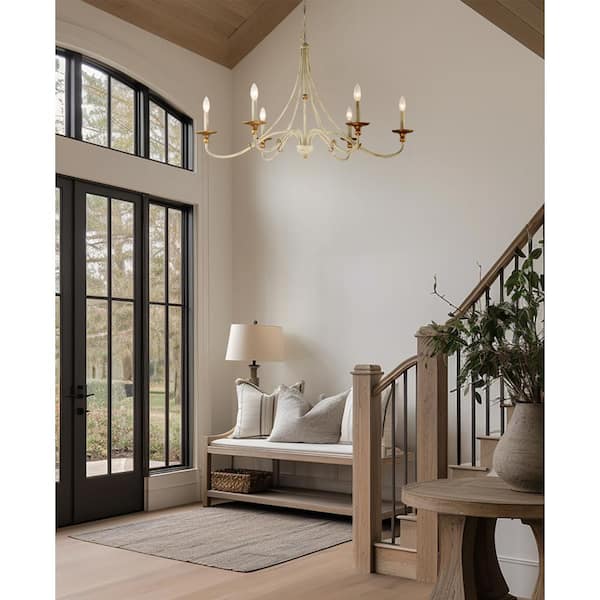 Westchester County 6-Farm House White with Gilded Gold Leaf Chandelier