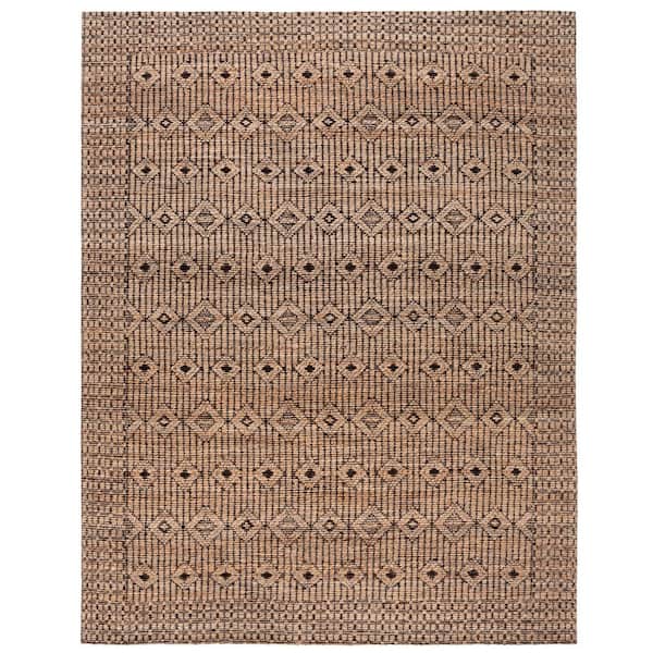 Natural Fiber 9 ft. x 12 ft. Natural/Black Geometric Oriental Area Rug