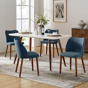 Eliseo Navy Upholstered Back Dining Chair with Solid Wooden Tapered Legs (Set of 4)