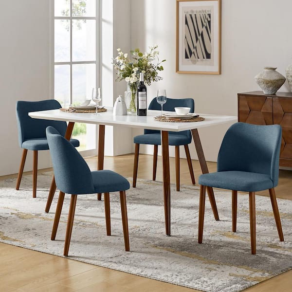JAYDEN CREATION Eliseo Navy Upholstered Back Dining Chair with Solid Wooden Tapered Legs (Set of 4)
