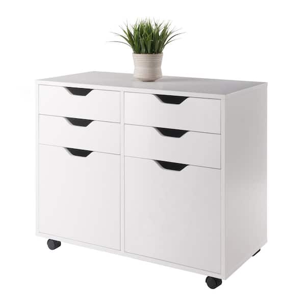 WINSOME WOOD Halifax White 2 Section Mobile Storage Cabinet 10622