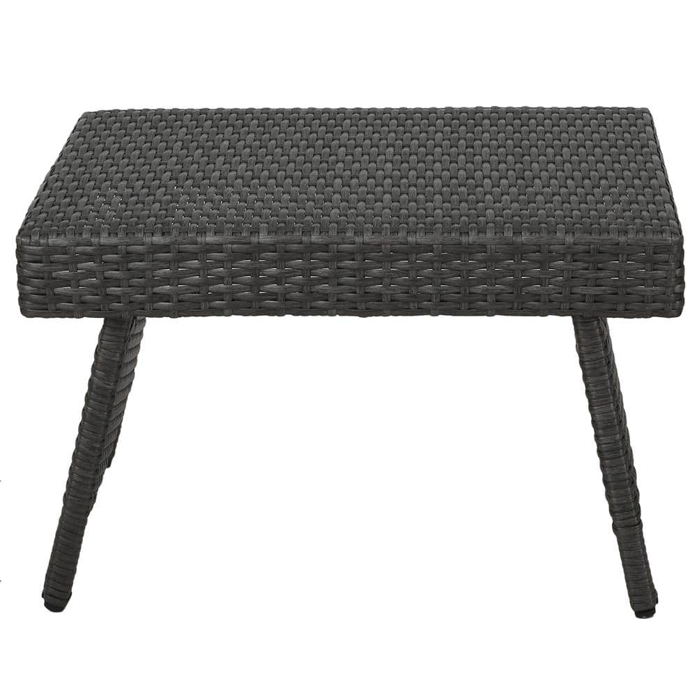 Gray Wicker 2-Person Adjustable Chaise Lounge Set with Side Table