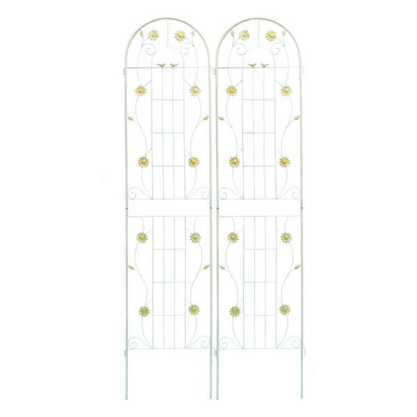 2-Pack 86.7 in. Height Metal Garden Rustproof Trellis Outdoor Flower Support with Pattern for Climbing Plants in White