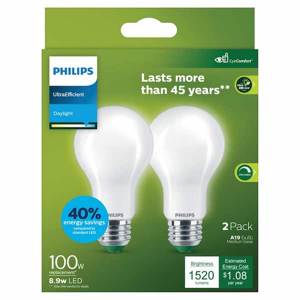 Philips 100-Watt Equivalent A19 Ultra Efficient Clear LED Light