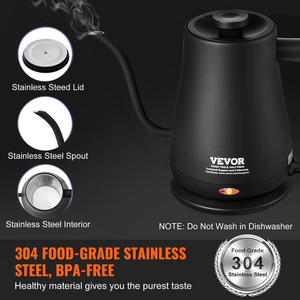 Black Stainless Steel 1L Electric Gooseneck Kettle