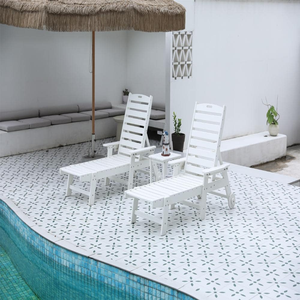 75.2 in. White HDPE 3-Piece Patio Chaise Lounge Set with Side Table and 5-Position Backs price history on PriceWatchPro