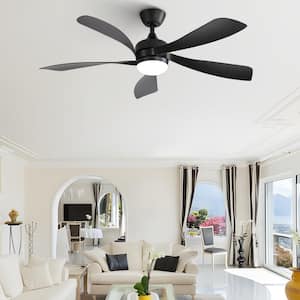 52 in. Indoor/Outdoor Modern Black Downrod Ceiling Fan with Led Lights and 6 Speed DC Remote