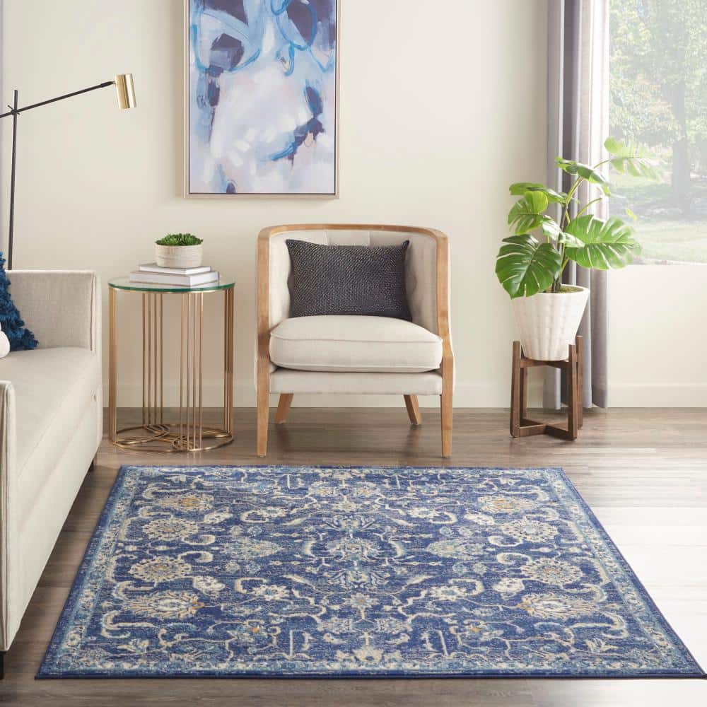 Navy Blue 5' x 7' Synthetic Traditional Area Rug